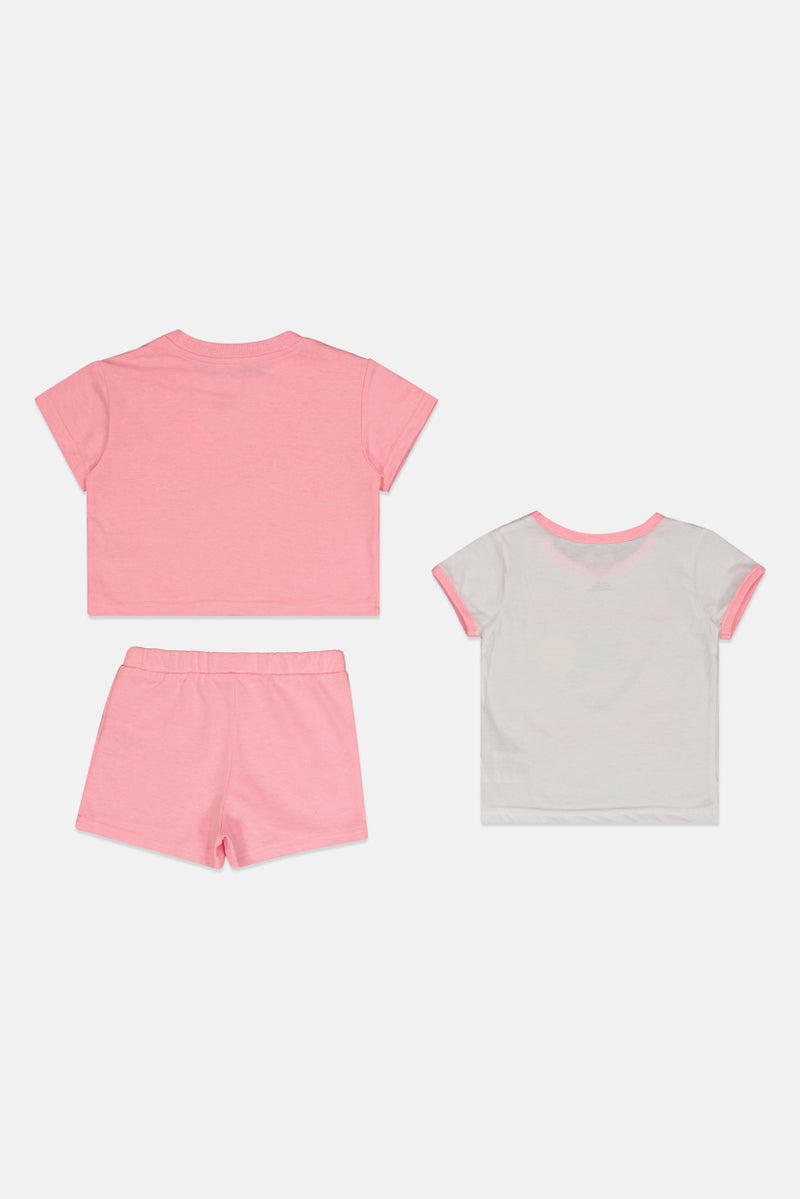 Freestyle طقم مكون من 3 قطع تي شيرت وشورتات مطبوعة للأطفال البنات، متعدد الألوان - Image 3